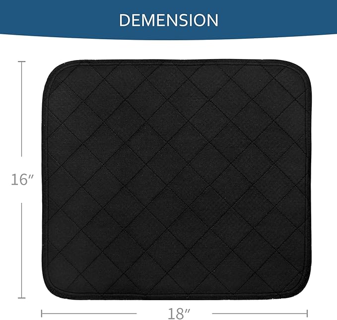 Waterproof Chair Pads for Incontinence 18" x 16", 2 Pack Non Slip Absorbent Wheelchair Reusable Seat Protector, Washable Seat Covers for Chairs, Black