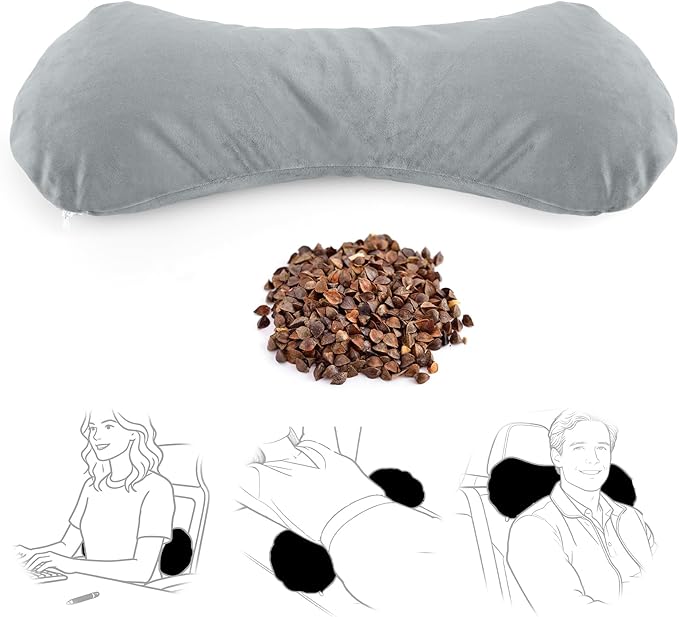 Buckwheat Lumbar Support Pillow for Bed Sitting and Couch Support, Firm Ergonomic Back Pillow for Lower Back Pain Relief, Small Natural Back Support Pillow Recliner Pillow