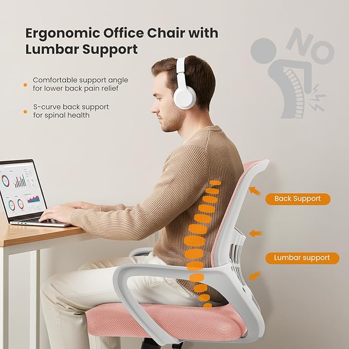 Sweetcrispy Home Office Managerial Executive Chair, Ergonomic Mesh Adjustable Swivel Mid-Back Computer Desk Chair with Comfortable Lumbar Support, Comfy Arms for Bedroom,Study
