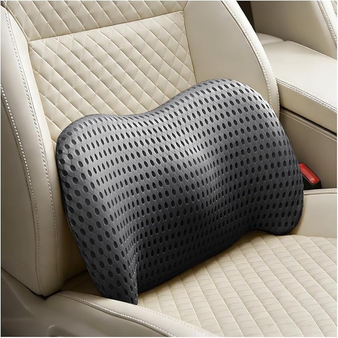 Car Lumbar Support Pillow, Memory Foam Ergonomic Vehicle Lower Back Support Cushion for Back Pain Relief and Sciatica, Automotive Seat Lumbar Pillow, Universal for Vehicles (Dark Gray)