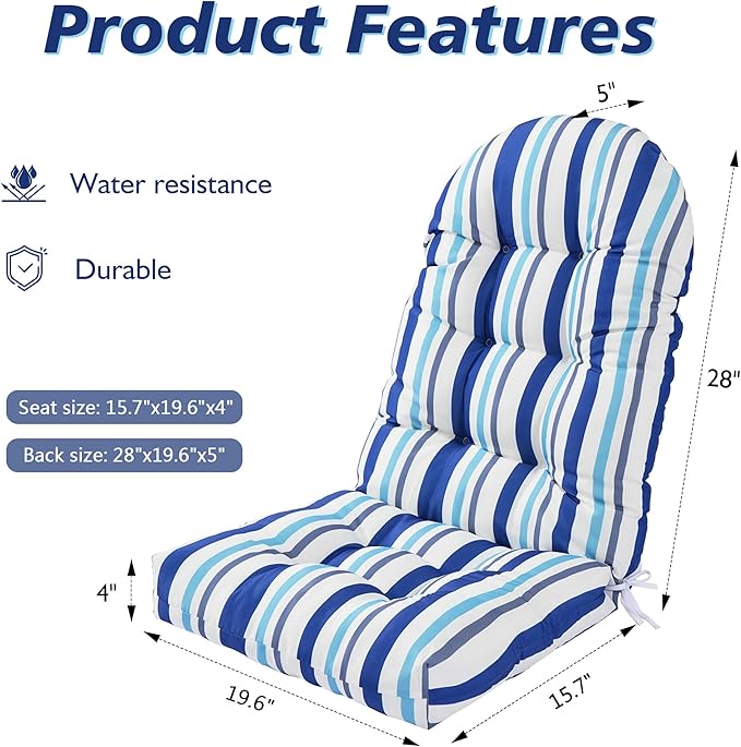 Enipate Weather Resistant Adirondack Chair Cushions Set of 2, High Back Rocking Chair Cushion, Indoor Outdoor Patio Tufted Thicken Lounge Cushion Seat Pads