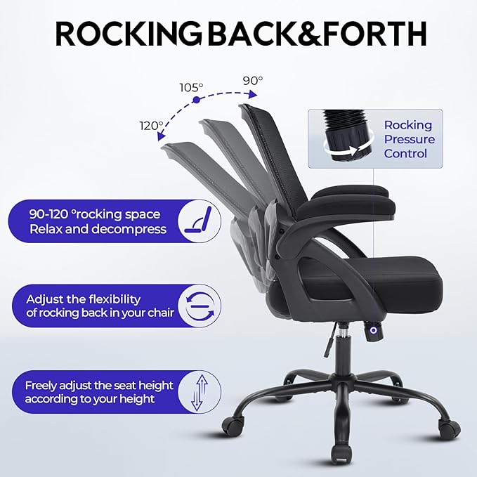 Big and Tall Office Chair 500BLS for Heavy People Mesh Wide Office Chair Heavy Duty Office Chairs with Flip-up Armrests Computer Desk Chair Black
