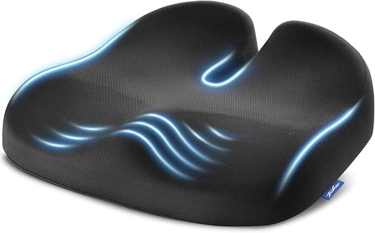 ZIKEE Ergonomic Seat Cushion with Thigh Relief Slope, High-Density Memory Foam Office Chair Cushions with U-Shaped Back for Tailbone, Sciatica Pain Relief, Suitable for Car Seat, Airplane, Bleacher