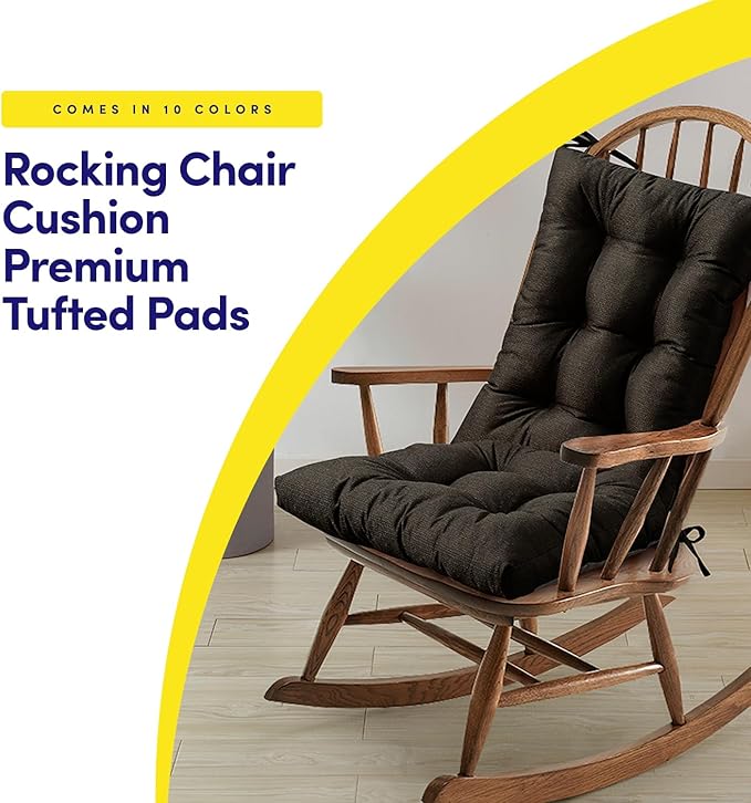 Rocking Chair Cushion Premium Pads Non Skid Slip Backed Set of Upper and Lower with Ties