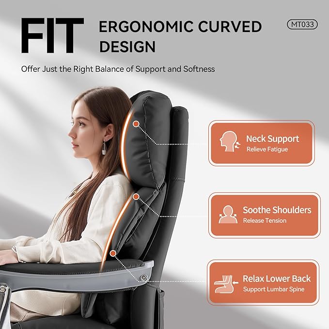 EMIAH Ergonomic Office Chair with Foot Rest Electric Executive Office Chair Reclining with Massage Big and Tall High Back Computer Chair with Wheels, Sustainable Leather（Black）