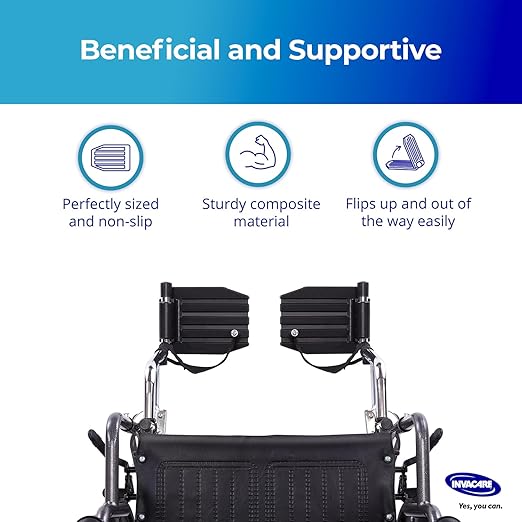 Invacare Wheelchair Legrest with Heel Loops & Swing-Away Design, Adjustable Footrest Length and Flip-Up Composite Footplate, Easy-to-Install, Compatible with Most US Wheelchairs & Transport Chairs