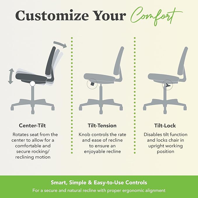 HON Volt Ergonomic Office Chair with Mesh Back, Armless Fabric Desk and Computer Chair with Center‑Tilt Recline and Wheels for Home Office or Workstation, Black