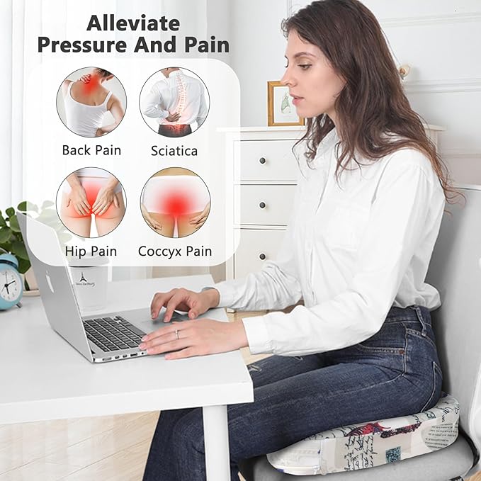 Pressure Relief Memory Foam Seat Cushion, 14x18 inches, Butterfly Pattern, Multicolor, Modern Style, For Office, School, Car, Wheelchair, Home, Plane, Train