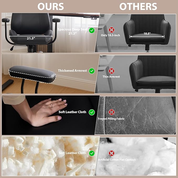 Office Chair, Ergonomic Computer Chair with Adjustable Headrest and Lumbar Support, Executive Leather Chair with Padded Arms, High Back Desk Chairs for Long Hours Sitting, Black