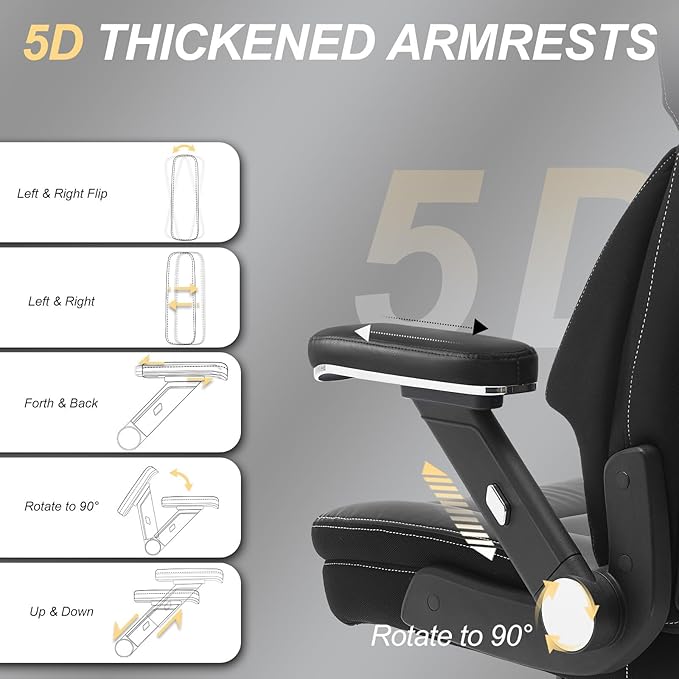 Big and Tall Office Chair, 650lbs Capacity Wide Office Chair for Heavy People, Ergonomic High Back Office Chair with Upgraded Quiet Rubber Wheel, 5D Flip Arms