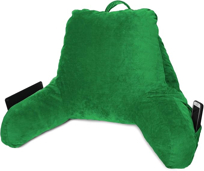 Clara Clark Reading Pillow for Kids & Teens with Shredded Memory Foam, Backrest Pillows for Reading, Watching, and Gaming, Use on The Couch, Bed, or Floor, Adjustable Support with Washable Cover Green