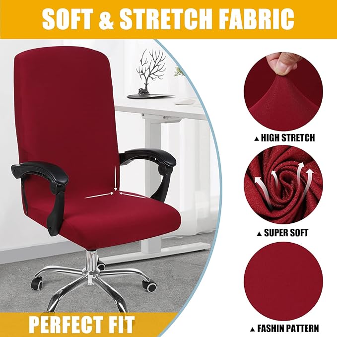 Smiry Stretch Printed Office Computer Chair Covers, Universal Desk Rotating Chair Slipcovers Removable Washable, Soft Fit Anti-Dust Spandex Protector Cover with Zipper, Burgundy