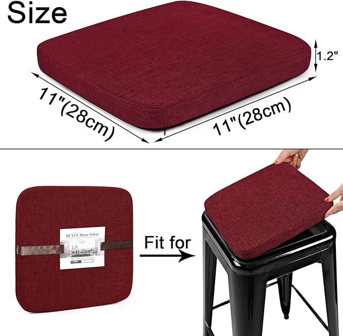 BUYUE Friendly Woven Fabric Magnetic Bar Stool Cushions Set of 4, Enhanced Anti-Slip Breathable Small Chair Seat Pads for Café Bistro Stackable Metal Stools (Square, Red, 4 Counts)