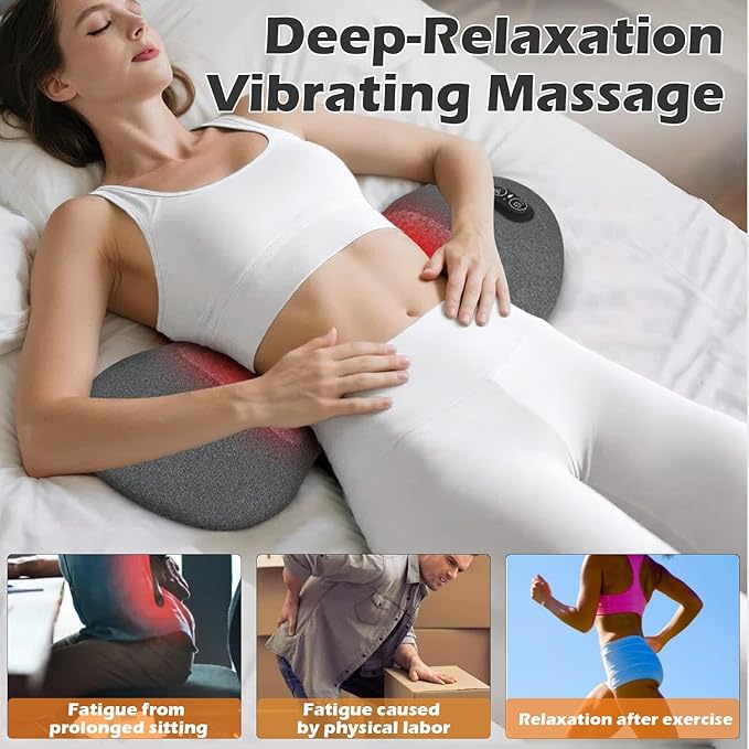 Plug-in 3 in 1 Lower Back Massager for Pain Relief Deep Tissue,Smooth Spine Triple Fusion Back Massager with Heat & Vibration & Traction, Electric Lumbar Support Pillow for Bed,Chair,Office
