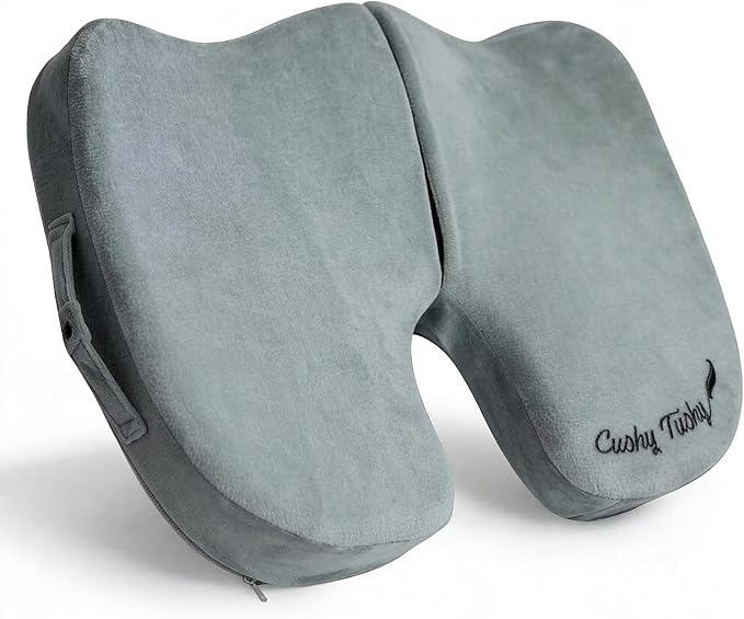 Cushy Tushy Premium Slim Foldable Travel Seat Cushion - for Relief of Lower Back, Sciatic, Butt and Tailbone Pain - for Home & Office Use, Perfect for Travel or Driving - Slim Coccyx Seat Cushion