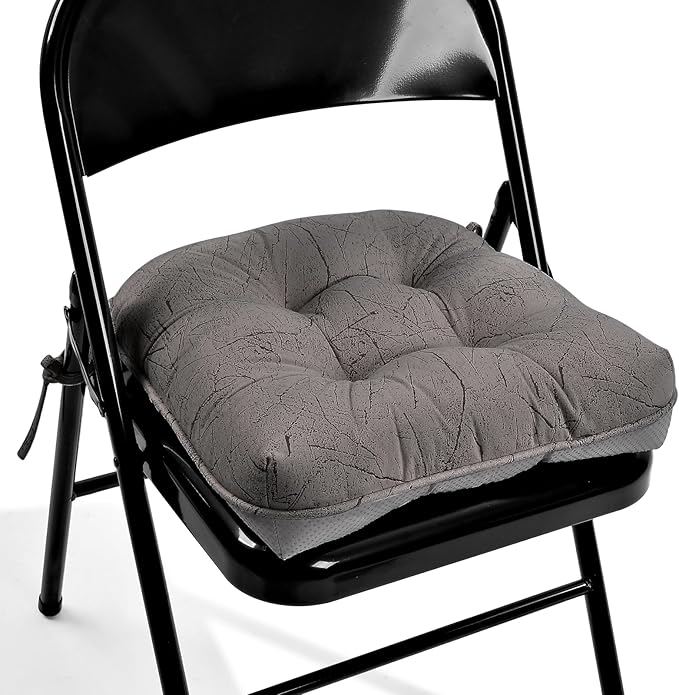 Marble Pattern 3" Chair Cushion for Dining Chair, Filling Bite-Size Memory Foam U-Shaped Seat Cushions for Kitchen Chairs, Non-Slip Indoor Chair Pad with Ties, 1 PCS, Brown