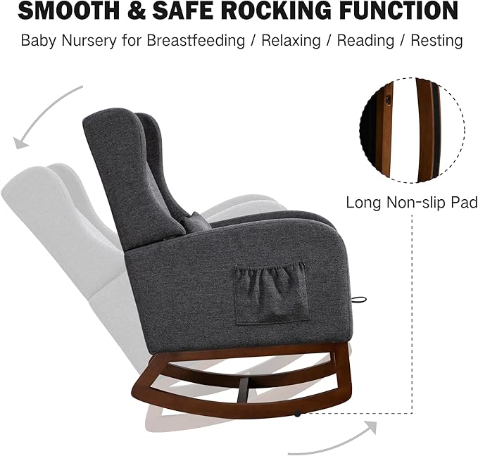 Chifee & Vingol Rocking Chair Nursery with Foot Rest & Pillow,Polyester,Dack Grey