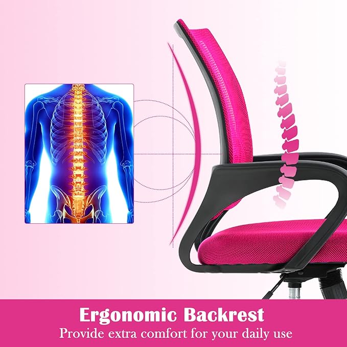 Office Chair, Desk Chair with Lumbar Support Arms, Adjustable Computer Chair with Breathable Mesh Backrest, Home Office Desk Chairs for Student, Adults, Study, Dorm, Comfortable Office Chair(Pink)