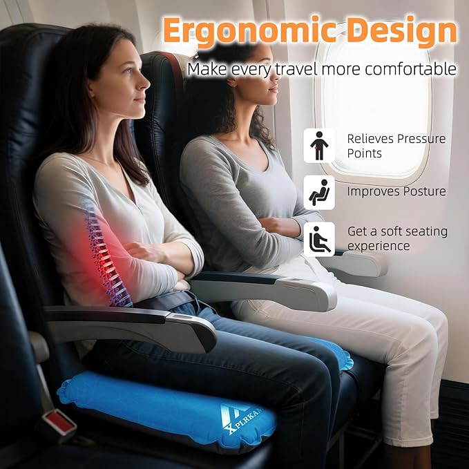 Inflatable Seat Cushion,Self-Inflating Portable Travel Airplane Stadium Seat Cushion for Airplane Long Flight,2pack Compact Lightweight Memory Foam Travel SeatCushion Pad for Bleacher Camping Outdoor