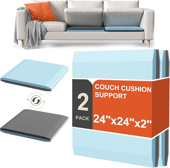 Couch Cushion Support for Sagging Cushions 24''x24'', Two in One Sofa Cushion Support to Repair Sagging Seats, Lift Saggy Seats, Extend Couch's Life, Blue & Grey 2PCS