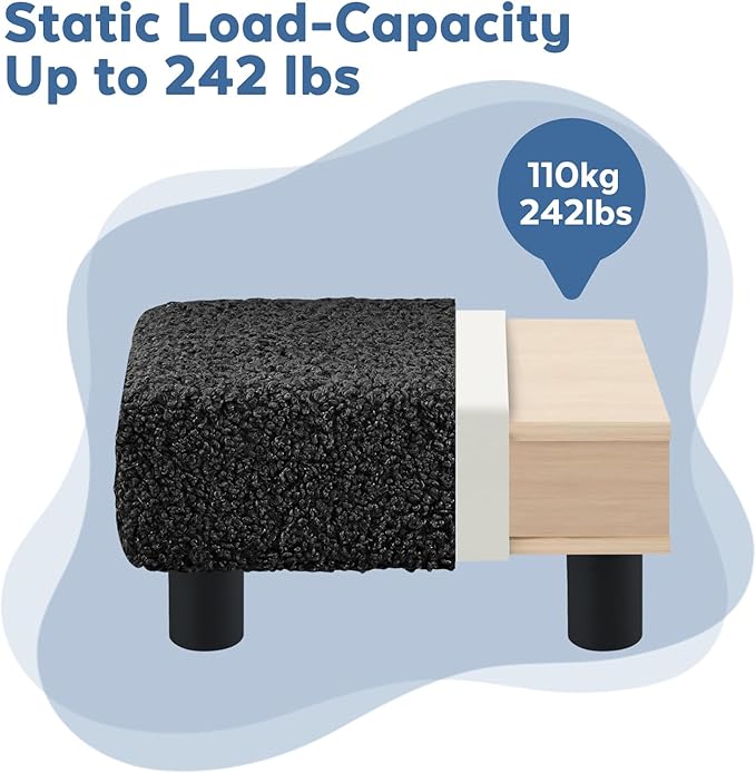 BRIAN & DANY Small Foot Stool Ottoman, Footstool with Legs, Sherpa Foot Rest for Couch, Foot Stools Small for Living Room, Bedroom and Office, Black