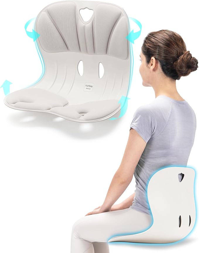 Curble Wider(Standard Wide) – Ergonomic Back Support Chair, Lumbar Support for Posture Correction & Back Pain Relief, Ideal for Office, Floor Seat & Work from Home, Patented (Grey)