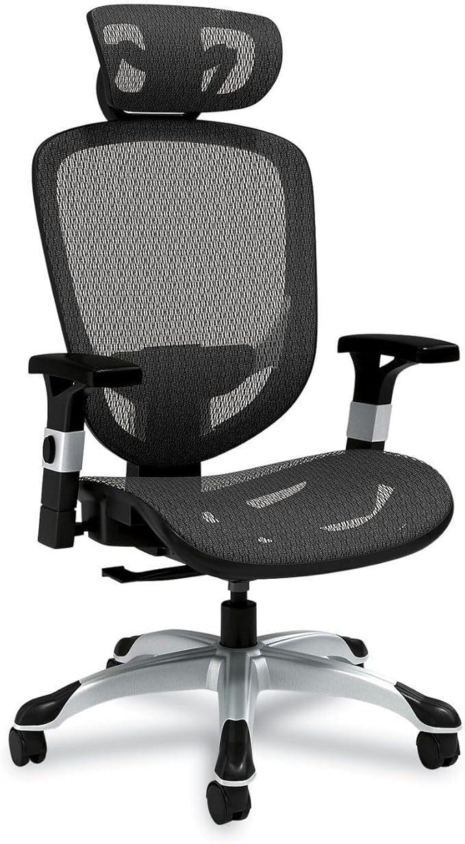 Alera Minerva Ergonomic Swivel Computer Desk Chair, Mesh Office Task Chair, Adjustable Seat, Arms, Headrest, Supports Up to 275 lb, Black