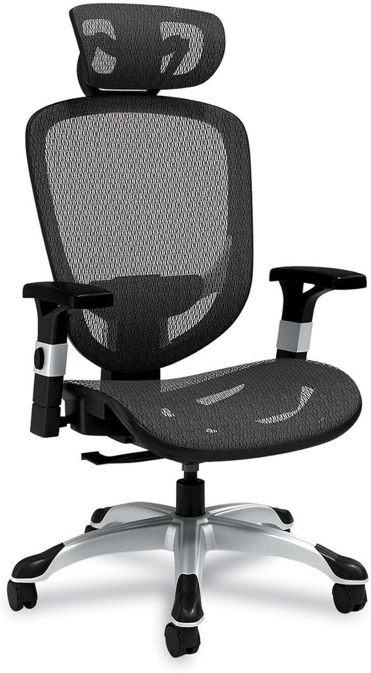 Alera Minerva Ergonomic Swivel Computer Desk Chair, Mesh Office Task Chair, Adjustable Seat, Arms, Headrest, Supports Up to 275 lb, Black