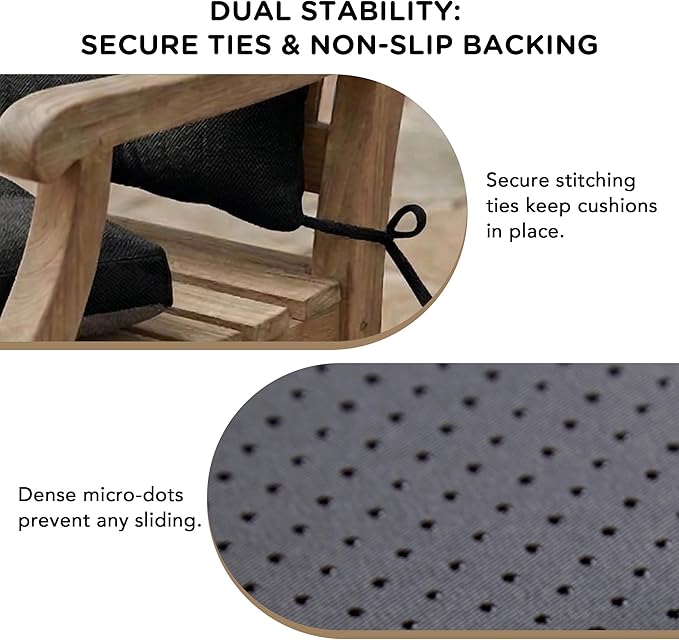 Codi Rocking Chair Cushions Indoor, Large Water Resistant Glider Rocker Replacement Cushion Set for Patio Porch Garden - Fits Most Standard Rockers, Black 2PK