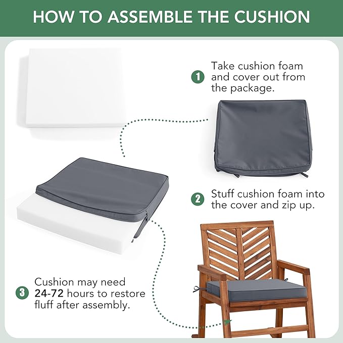 Outdoor Chair Cushions Set of 2: Waterproof & Fade Resistant Seat Cushion for Patio Furniture - 19 x 19 x 2 Inch Chair Pads with Ties and Hidden Zipper -Patio Chair Cushion Replacement, Dark Grey