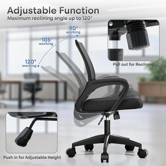 Athena Collection Office Chair - 330Lbs, Breathable Mesh Desk Chair Thickness Cushion with Lumbar Support & Armrest, Rolling Swivel Adjustable Tilt Lock for Home Office/Gaming, Bedroom Study