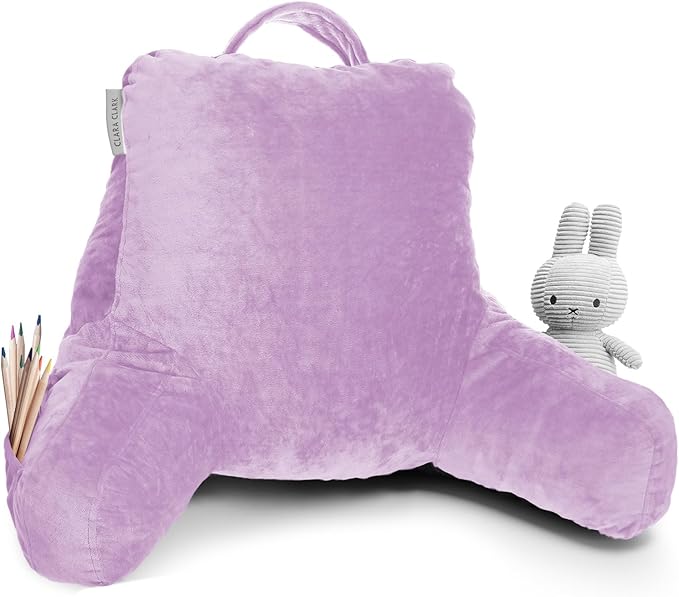 Clara Clark Reading Pillow for Kids & Teens with Shredded Memory Foam, Backrest Pillows for Reading, Watching, and Gaming, Use on The Couch, Bed, or Floor, Adjustable Support, Washable Cover Lavender