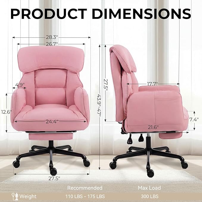 Dowinx Cross Legged Office Chair with Pivoting Armrests,Criss Cross Chair with Pocket Spring Seat & Back,Reclining Computer Gaming Chair with Footrest and Metal Base (Pink)