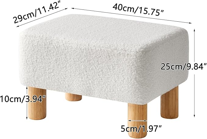 YMYNY Ottoman, Modern Footrest with Soft Padded Seat, Foot Stool with Wood Legs, Small Square Pouf Under Desk for Living Room Bedroom Office 15.74" D×11.41" W×9.84" H White UHBD030W