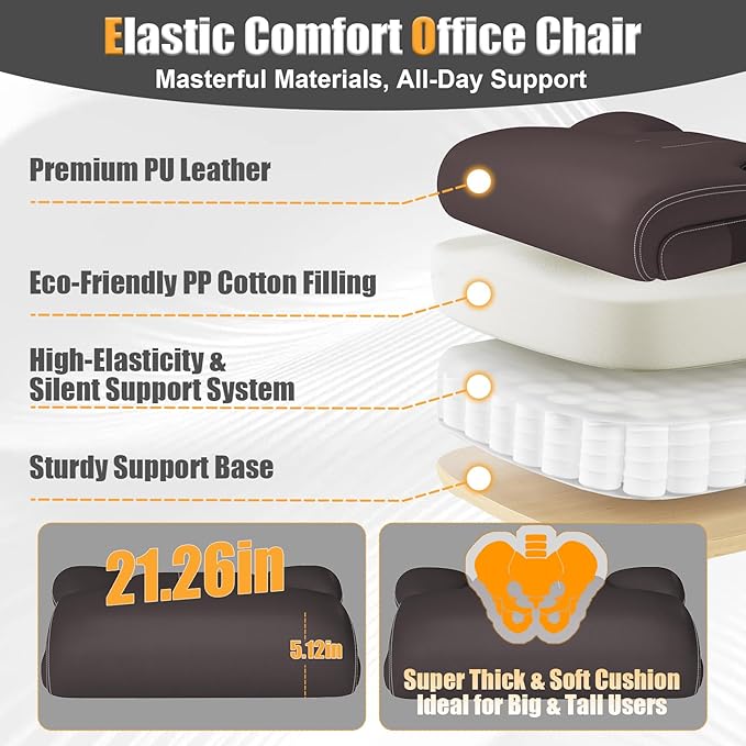 Ergonomic Executive Leather Office Chair with Footrest, Reclining Computer Desk Chair with Adjustable Lumbar Support, 360° Swivel, 400lbs Capacity