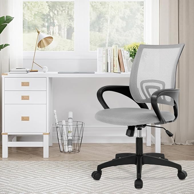 Dopinmin Modern Ergonomic Office Chair, Grey with Lumbar Support, Mesh Back, Rolling, Executive Swivel Computer Chair
