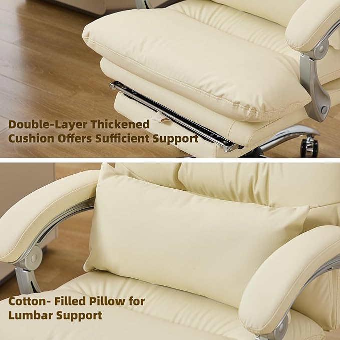 Office Chair with Foot Rest, High Back 155° Reclining, Leather Office Desk Computer Chair, Swivel Computer Desk Chair with Wheels