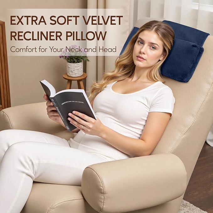 Neck Pillow for Recliner Chair, 14" Adjustable Recliner Pillow for Headrest, Soft Velvet Weighted Back Non-Slip Head Pillow for Recliner, Couch, Chair, Sofa