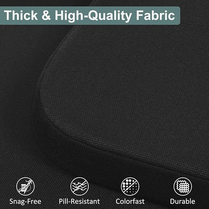 Shinnwa Dining Chair Pads, Patented Design Memory Foam Kitchen Chair Cushions with Ties and Washable Cover, 17" x 16" x 2", Black
