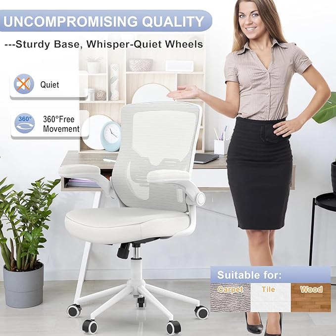 CYKOV Office Chair, High Back Desk Chair Adjustable Height and Ergonomic Design Home Office Computer Chair Executive Lumbar Support Padded Flip-up Armrest Swivel Task Chair (Black-White)