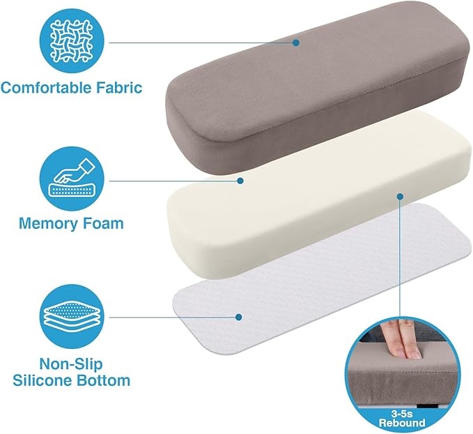 Smiry Ergonomic Office Chair Armrest Pads, Memory Foam Arm Rest Covers, Non-Slip Armrest Cushion with Adjustable Buckles and Straps, Elbow Relief for Desk, Gaming & Wheelchair (Taupe, Set of 2)