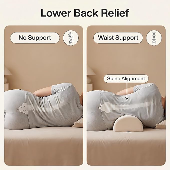 Under Knee Pillow, Half Moon Leg Pillow - Memory Foam Ergonomic Support Pillow for Side & Back Sleepers, Pain Relief & Alignment, Under Knee, Lumbar & Multi-Use Bolster Beige