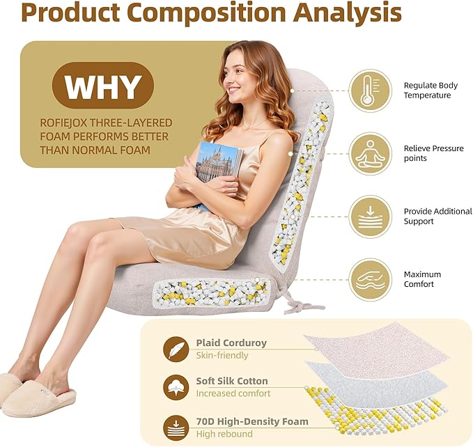 Rocking Chair Cushion - Lola Cotton-Linen Fabric, High-Density Sponge, Durable Comfort Non-Slip Bottom Tufted Seat Pads with Ties, Lola︱Ivory, 44x19x4 inch