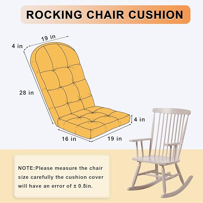 Rocking Chair Cushion - Chenille Fabric, High-Density Sponge, Durable Comfort Non-Slip Bottom Tufted Seat Pads with Ties, Chenille︱Yellow, 44x19x4 inch