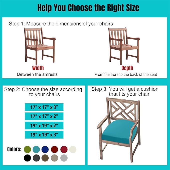 idee-home Outdoor Chair Cushions Set of 4, Thick 19" x 19" x 2" Outdoor Seat Cushions Patio Furniture Waterproof with Ties, Dining Pads