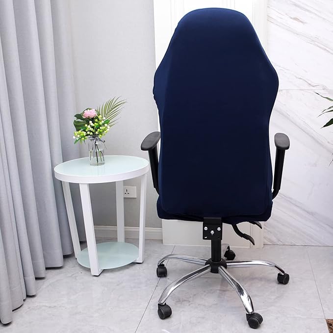 WOMACO Gaming Chair Slipcover Stretch Seat Chair Cover for Leather Computer Reclining Racing Ruffled Gamer Chair Protector (Dark Blue, One-size)