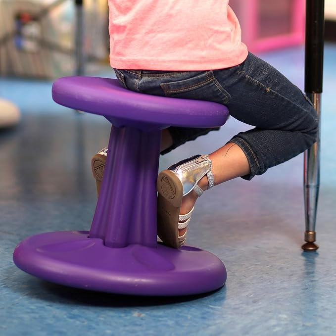 KORE Design Wobble Stool Chair, Girls + Boys Kid Desk Stools, Ergonomic Small Office Chairs, Flexible Seating for Active Kids, ADD/ADHD, Classroom, School, Home, Preschool (12in), Age 4-5 yrs, Purple