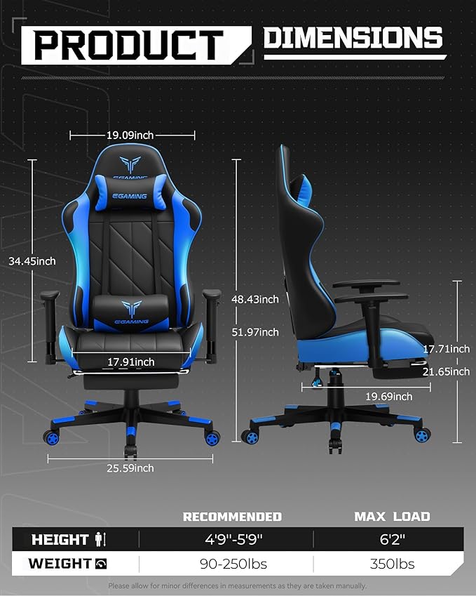 GTPLAYER Gaming Chair, Big and Tall Video Game Chair with High Back PU Leather, Home Office Ergonomic Computer Chair with Footrest, Adjustable Height, 360° Swivel Wheels for Adults and Teens