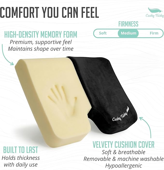 Cushy Tushy Premium Foldable Wheelchair Cushion - for Relief of Lower Back, Sciatic, Butt and Tailbone Pain - for Home & Office Use, Perfect for Travel or Driving - Black Coccyx Seat Cushion