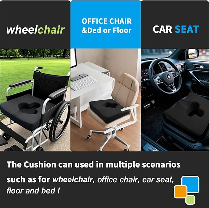 Gel Wheelchair Seat Cushion,Bed Sore Cushions for Butt,Gel Cushion for Pressure Relief,Donut Pillow for Tailbone Pain Relief,Sciatica,Coccyx,hemorrhoid Pillow,Cushion for Office Chair(BLACK2)